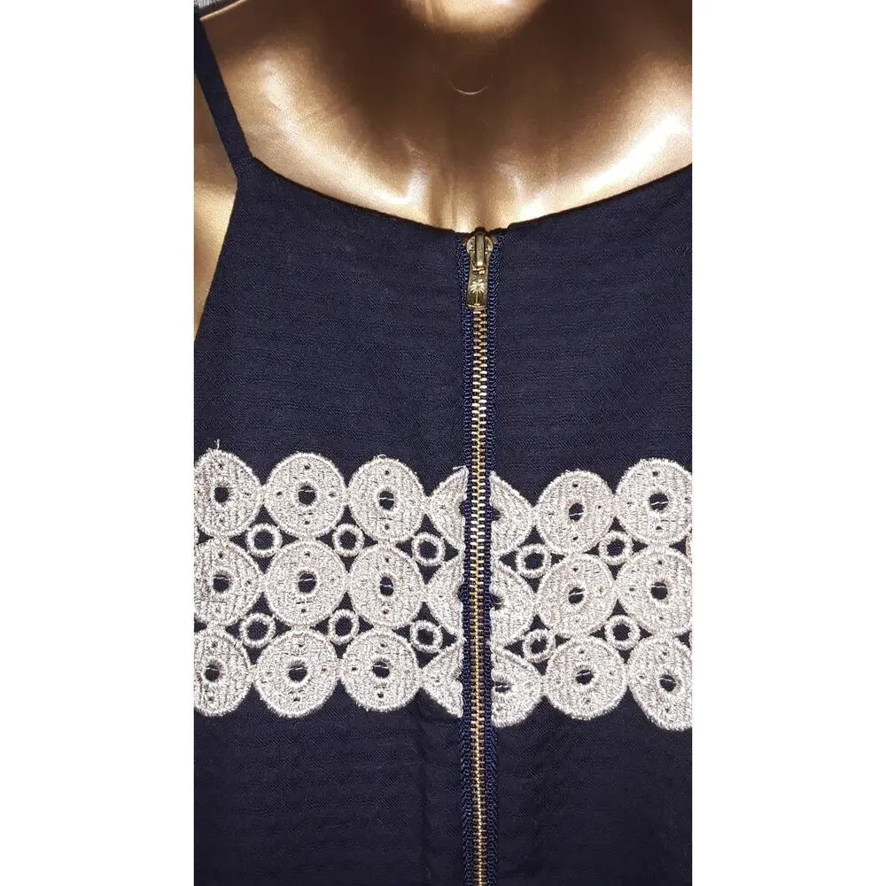 Lilly Pulitzer Sz 2 ANNABELLE Navy & Gold Metallic Applique Shift Dress - Picture 5 of 7
